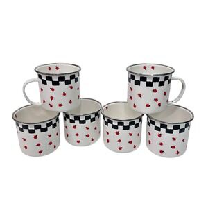 Golden Rabbit II Enamelware Ladybugs 1999 Set of 6 Children's Mugs Cups 4oz